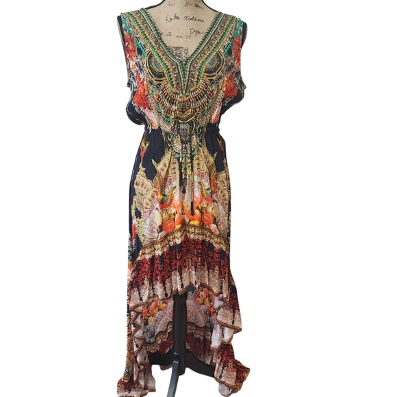 NWT Shahida Parides Luxury Embellished Multi-color Asymmetrical Hi-Lo Dress- M/L - Picture 3 of 16